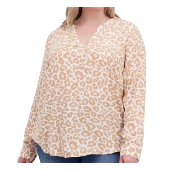 Torrid Animal Print Top 3X Yellow Neutral Georgette Leopard Twee Resort Preppy - Picture 1 of 14